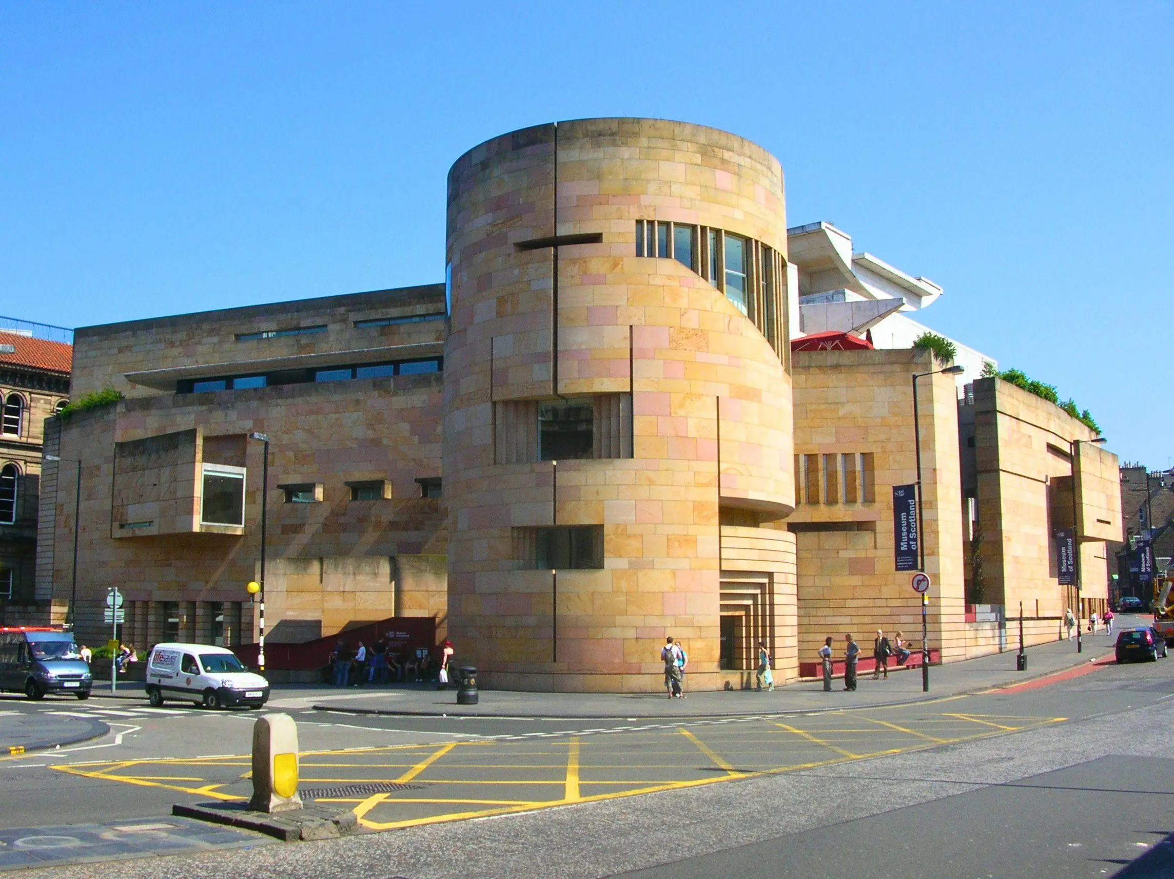 The modern sandstone exterior of the National Museum of Scotland