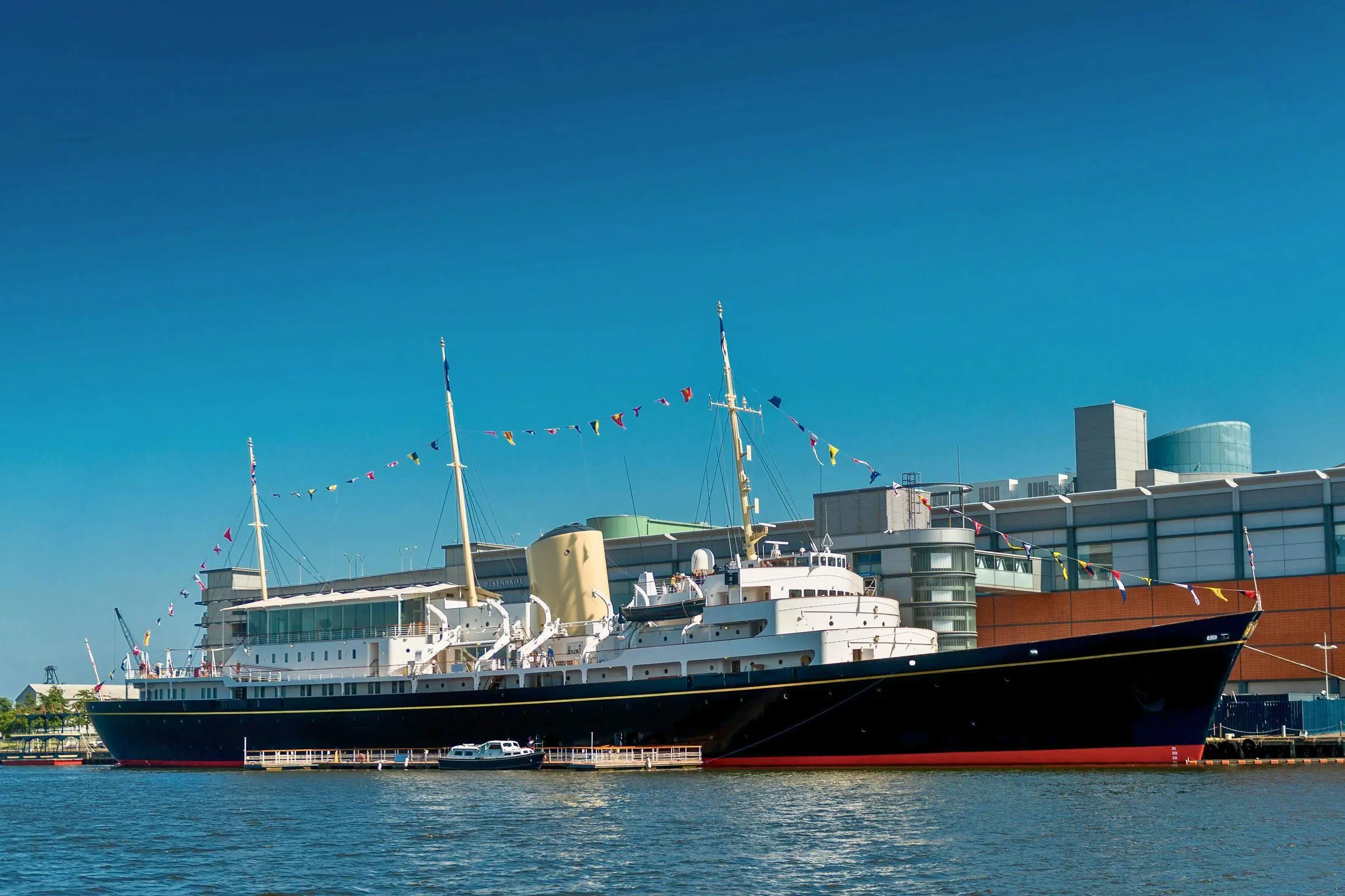 The Royal Yacht Britannia moored at Ocean Terminal in Leith